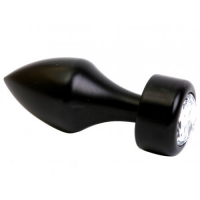 Черная металлическая анальная пробка-конус с фиолетовым стразом, размер S