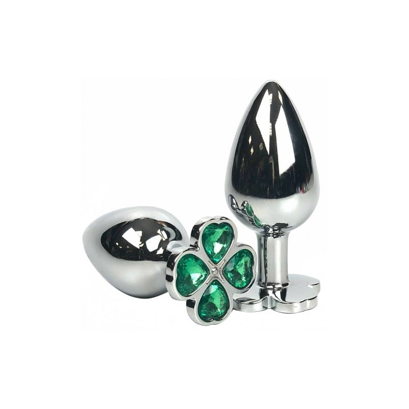Анальный плаг с кристаллом в виде Клевера зеленый