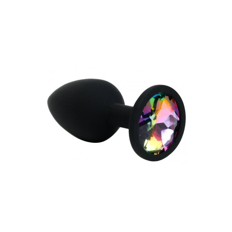 Черная силиконовая пробка с радужным стразом S