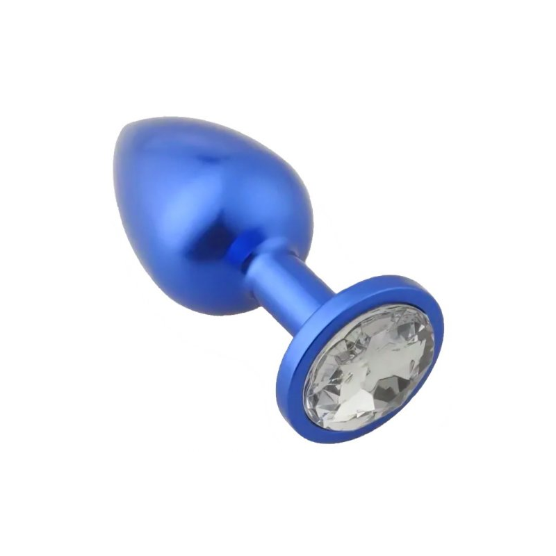 Синяя металлическая анальная пробка с прозрачным камушком M