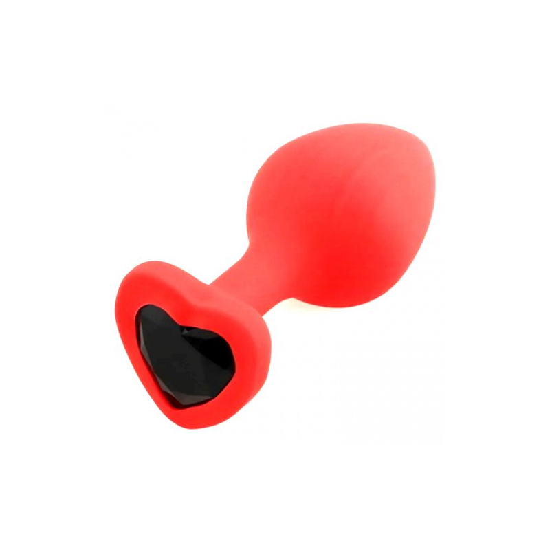 Красная силиконовая пробка с кристаллом в форме сердца S черная