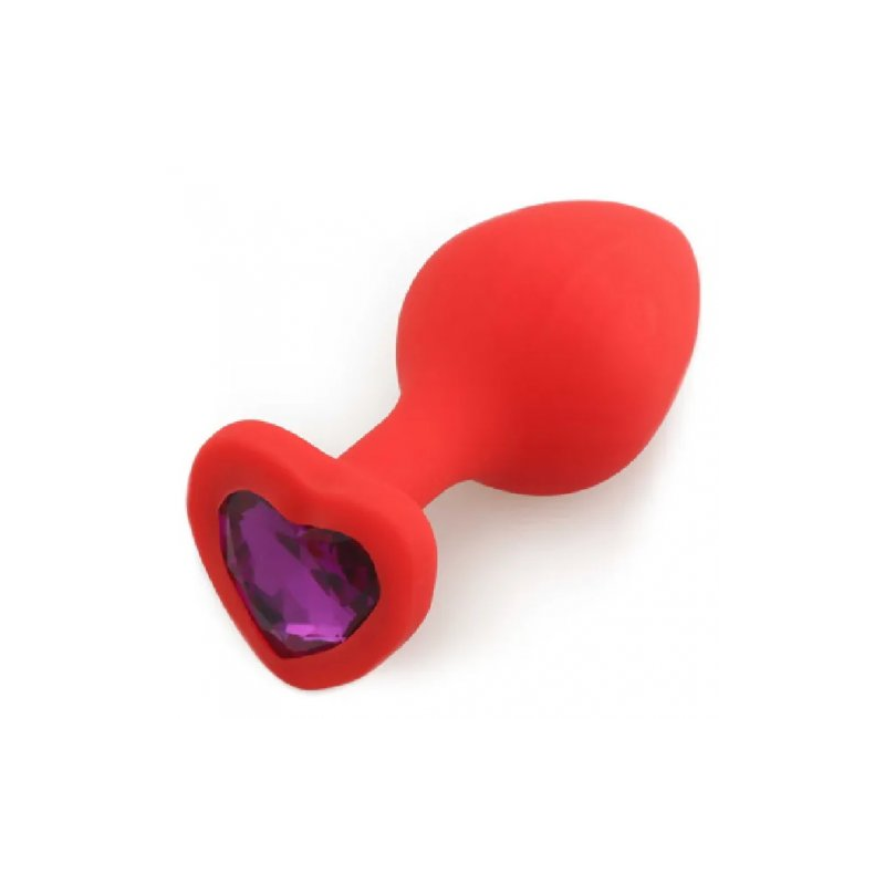 Красная силиконовая пробка с кристаллом в форме сердца S фиолетовая