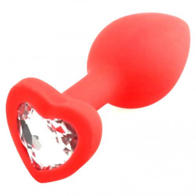 Красная силиконовая пробка с кристаллом в форме сердца S прозрачная
