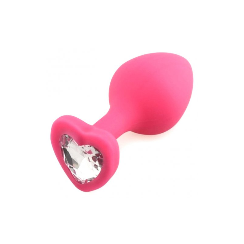 Розовая силиконовая пробка с кристаллом в форме сердца S прозрачный