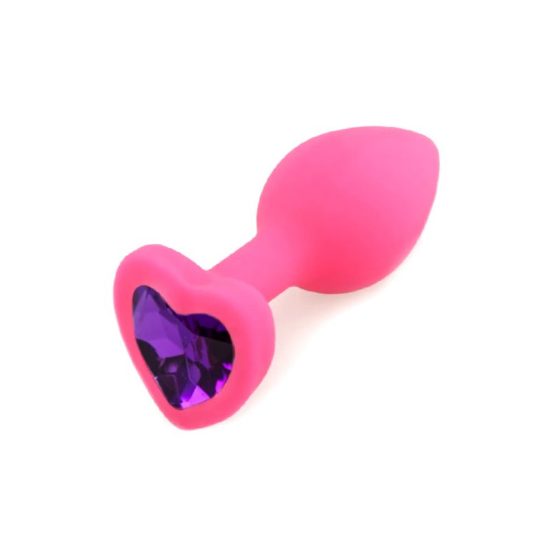 Розовая силиконовая пробка с кристаллом в форме сердца S фиолетовый