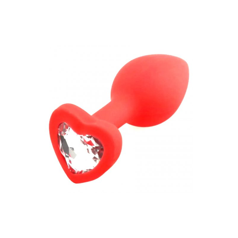 Красная силиконовая пробка с кристаллом в форме сердца M прозрачная