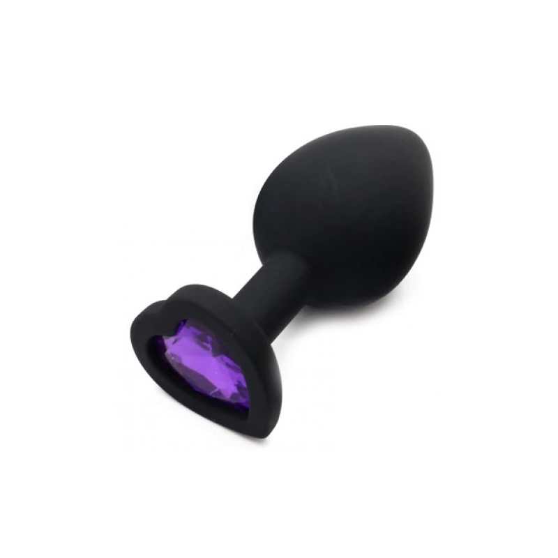Черная силиконовая пробка с кристаллом в форме сердца M фиолетовый