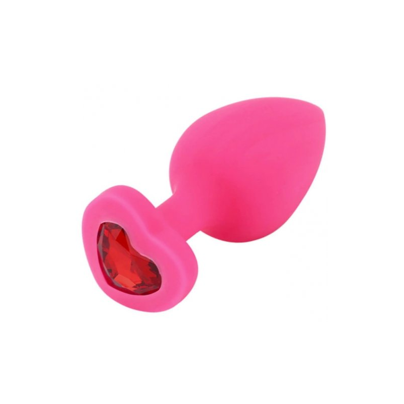 Розовая силиконовая пробка с кристаллом в форме сердца M красный