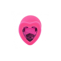 Розовая силиконовая пробка с кристаллом в форме сердца M фуксия