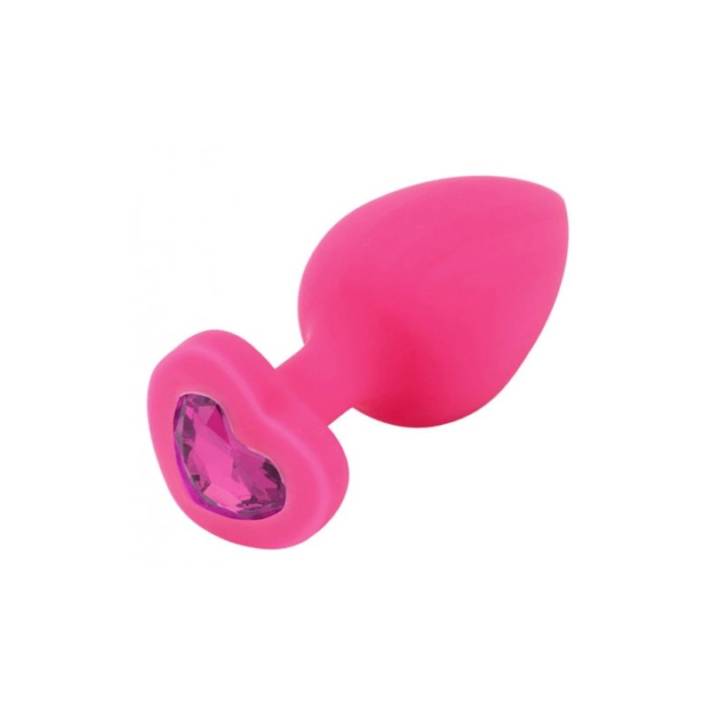 Розовая силиконовая пробка с кристаллом в форме сердца M фуксия