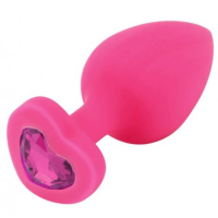 Розовая силиконовая пробка с кристаллом в форме сердца M фуксия