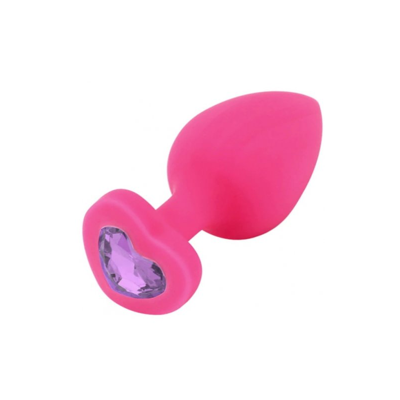 Розовая силиконовая пробка с кристаллом в форме сердца M сиреневый