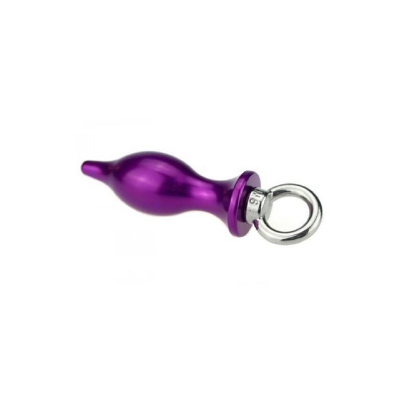 Фиолетовая металлическая анальная пробка с кольцом, размер S