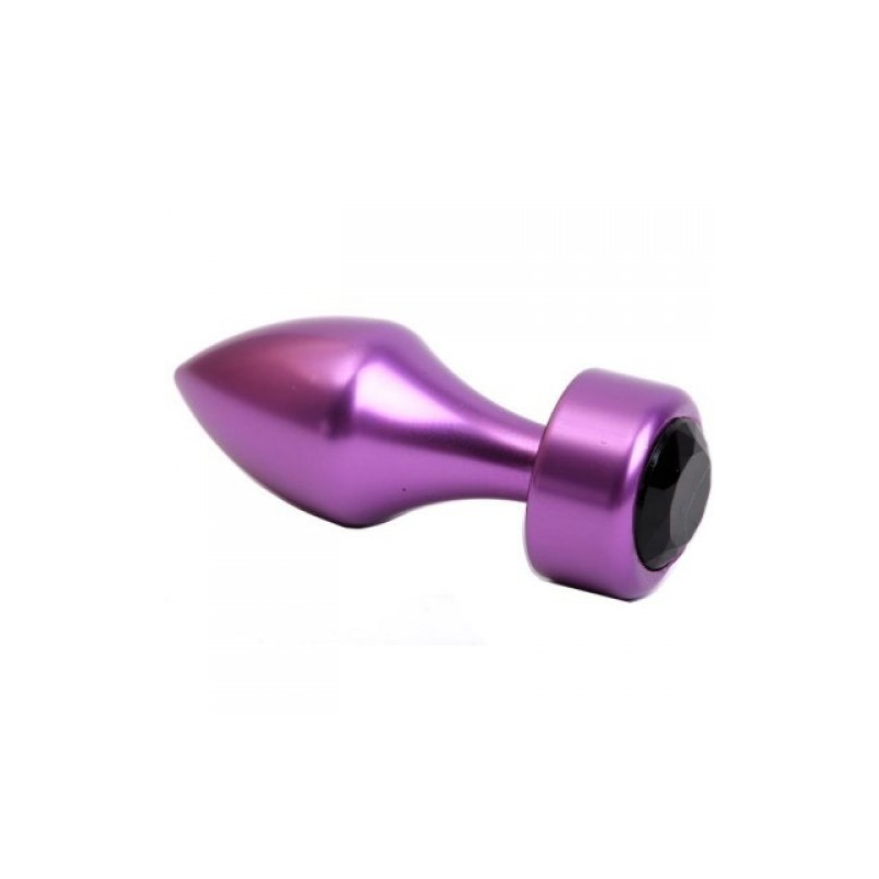 Фиолетовая металлическая анальная пробка с черным стразом S