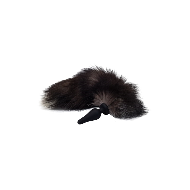 Силиконовая анальная втулка с черным хвостиком из натурального меха Furry Fox 51 см
