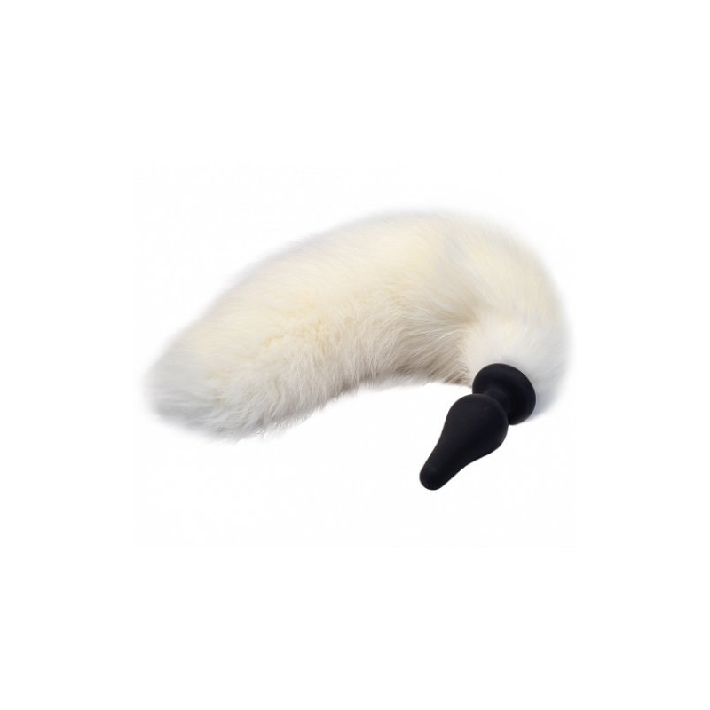 Силиконовая анальная втулка с белым хвостиком из натурального меха Furry Fox 51 см