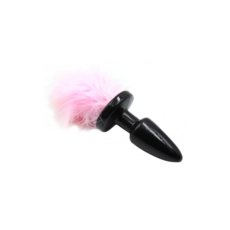 Черная силиконовая анальная пробка с пушистым розовым хвостиком