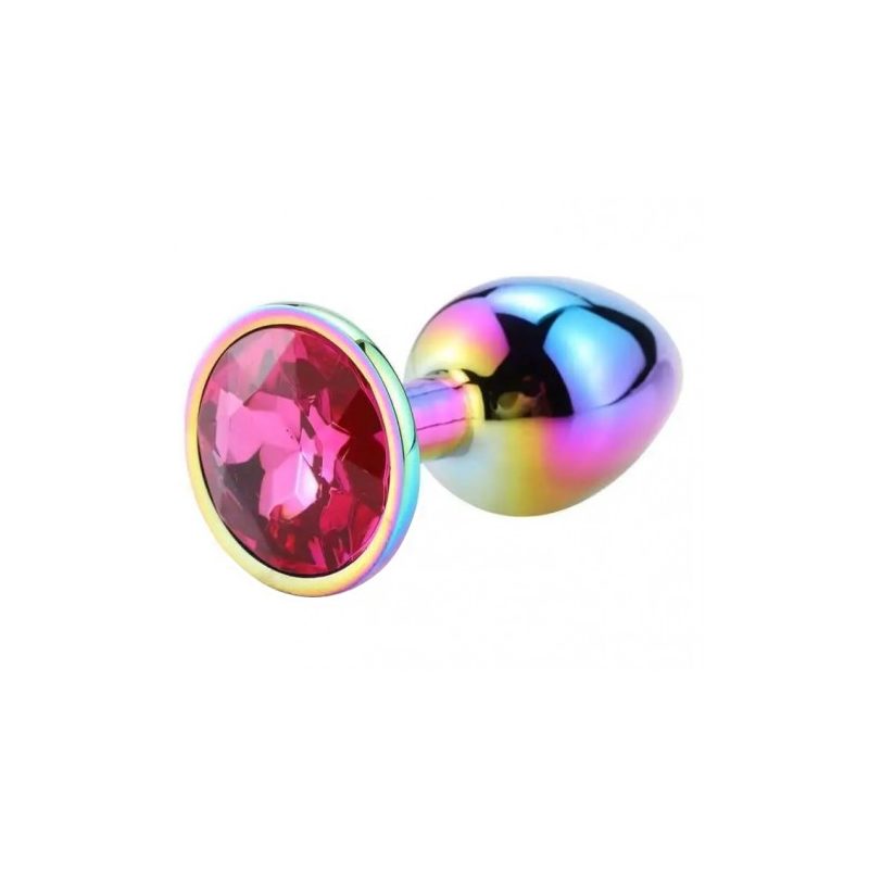Разноцветная анальная пробка с розовым камушком M