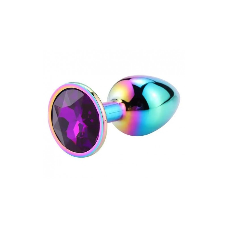 Разноцветная анальная пробка с пурпурным камушком L