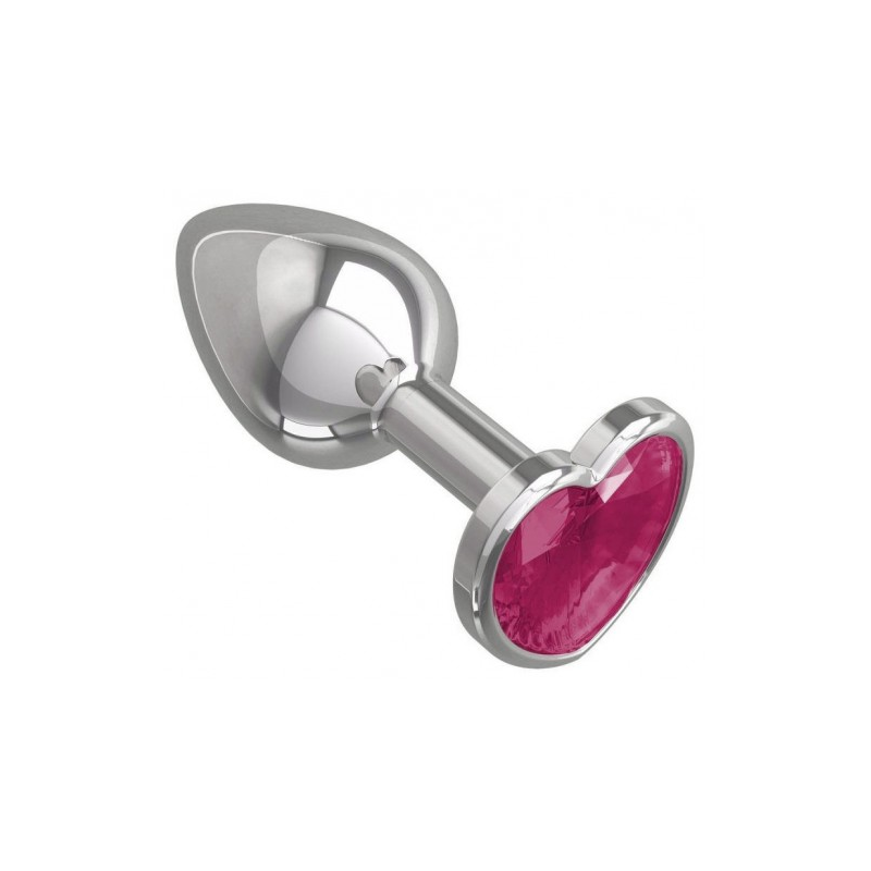 Металлическая анальная пробка с розовым камушком в виде сердечка S