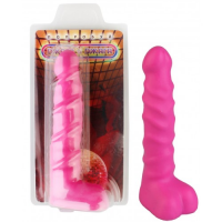 Розовый анальный фаллос с рельефным стволом 14 см