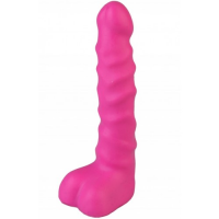 Розовый анальный фаллос с рельефным стволом 14 см