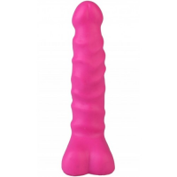 Розовый анальный фаллос с рельефным стволом 14 см
