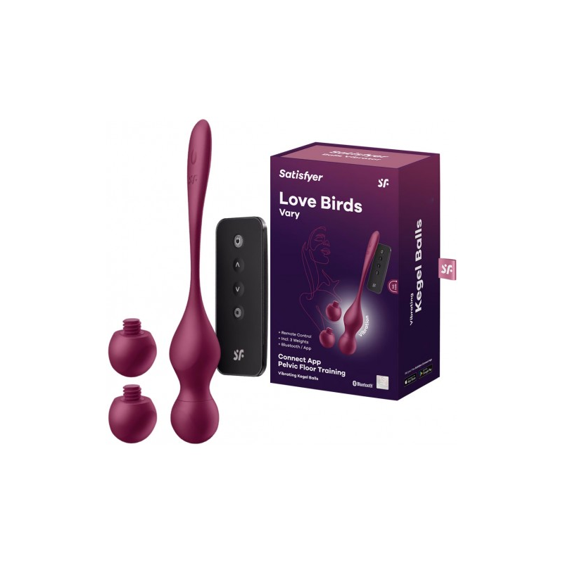 Вагинальные смарт-шарики с вибрацией и сменными утяжелителями Satisfyer Love Birds Vary бордовый