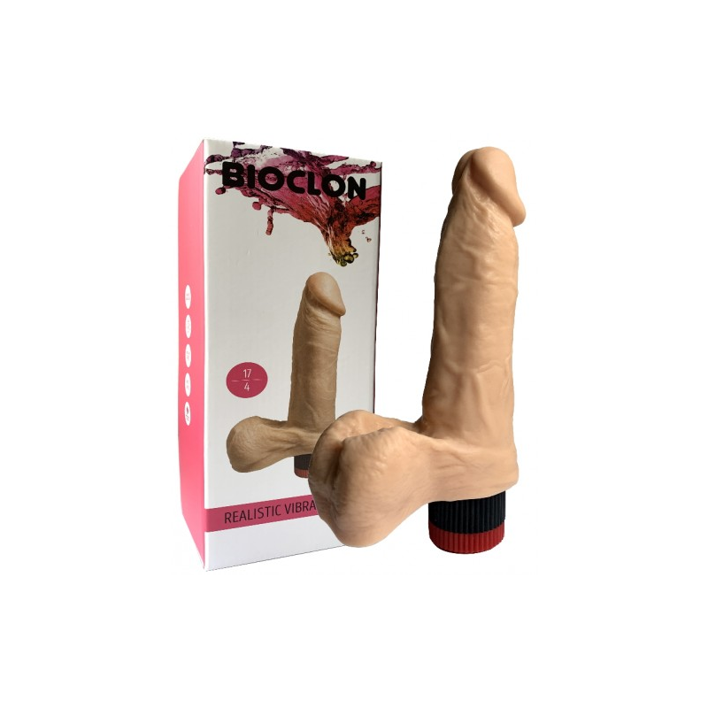 Реалистичный вибратор из киберкожи с объемной мошонкой 17 см