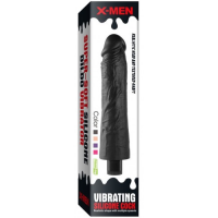 Реалистичный черный вибратор с рельефным стволом X-Men Vibrating Siliсone Cock 24 см