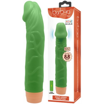 Светящийся в темноте зеленый вибратор с загнутой головкой Bill 23 см