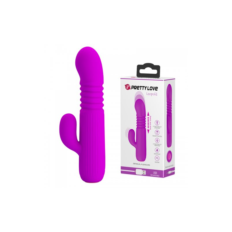 Вибратор с клиторальным стимулятором и поступательными движениями Pretty Love Leopold, фиолетовый