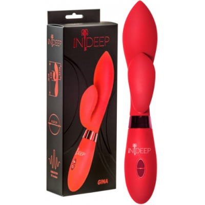 Вибратор с клиторальным стимулятором Indeep Gina Red