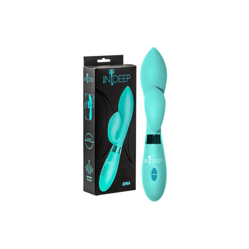 Вибратор с клиторальным стимулятором Indeep Gina Turquoise