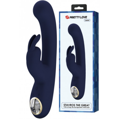 Перезаряжаемый вибратор с клиторальным стимулятором-кроликом и LED-экраном Pretty Love Lamar синий