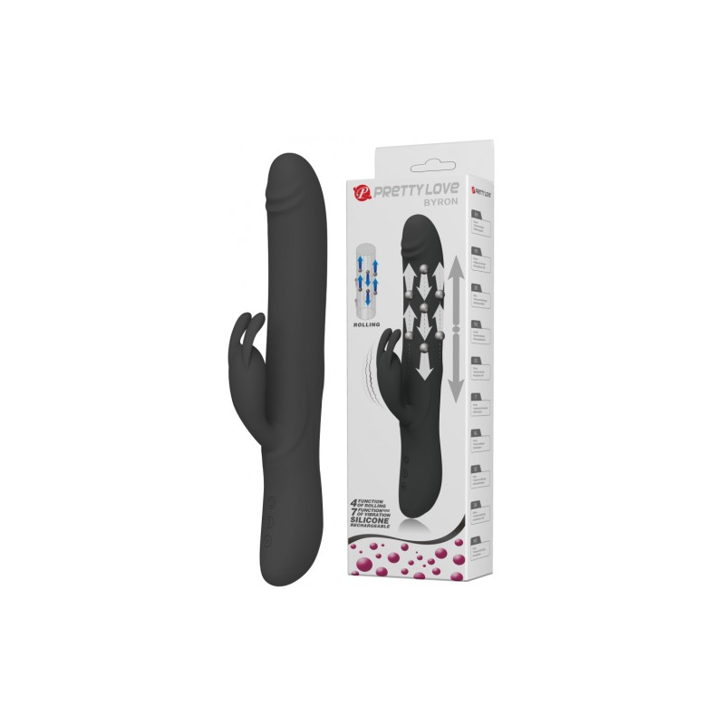 Вибромассажер Byron с клиторальным стимулятором и движущимися в стволе шариками черный