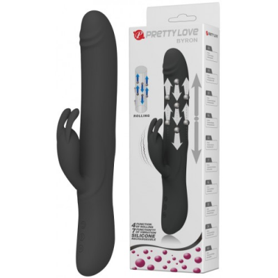 Вибромассажер Byron с клиторальным стимулятором и движущимися в стволе шариками черный