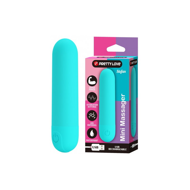 Перезаряжаемая вибропуля Pretty Love Stefan с 10 режимами вибрации бирюзовая