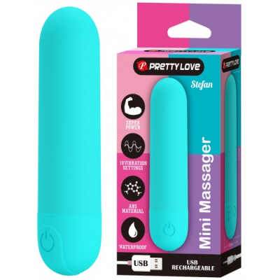 Перезаряжаемая вибропуля Pretty Love Stefan с 10 режимами вибрации бирюзовая