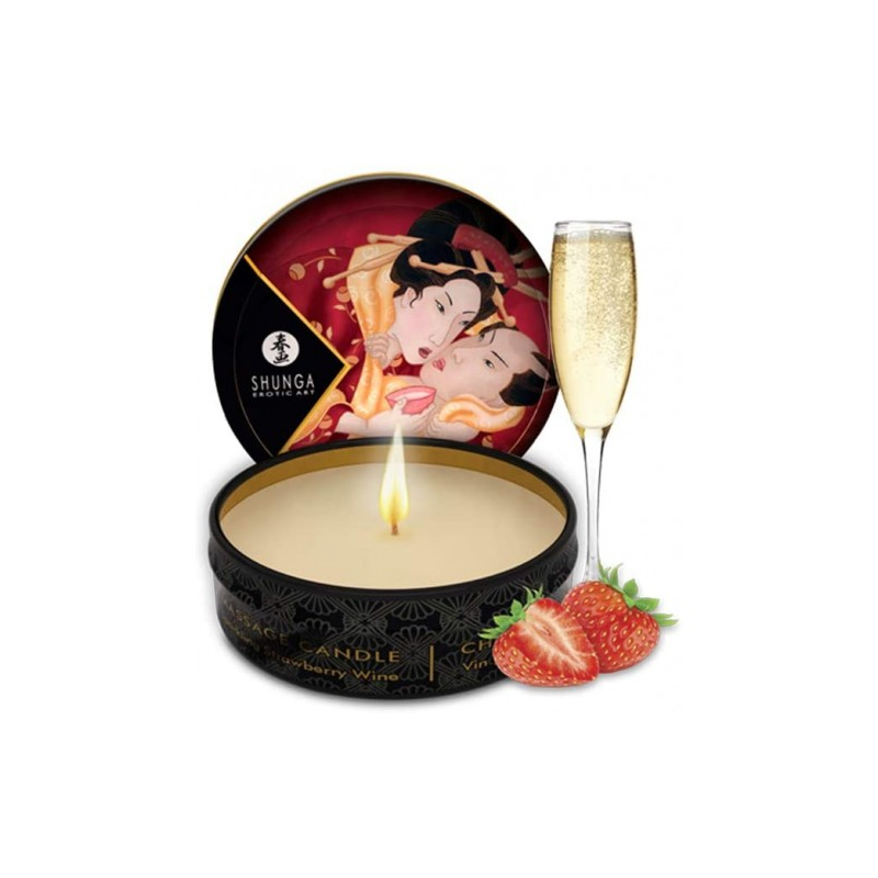 Массажная аромасвеча Shunga Romance Sparkling Strawberry Wine c ароматом клубники и шампанского 30 мл