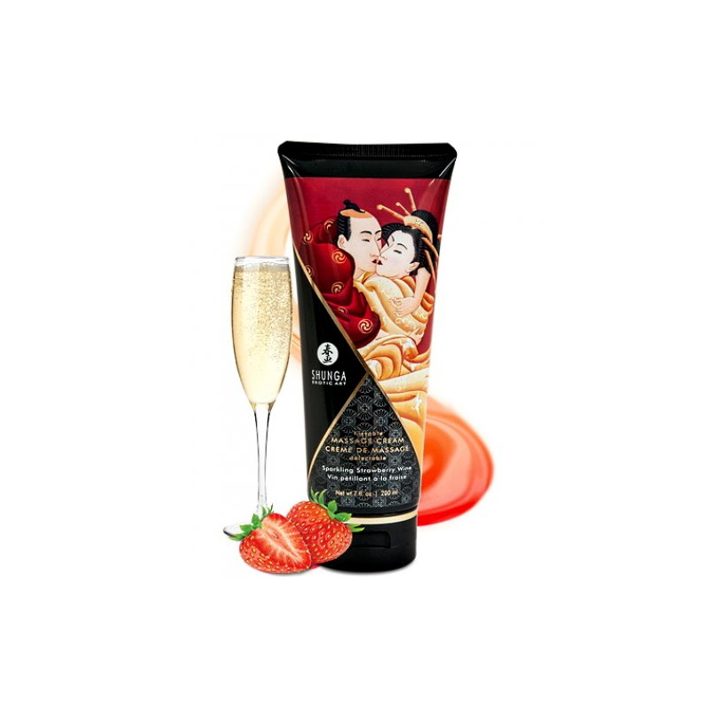 Съедобный массажный крем Shunga Sparkling Strawberry Wine со вкусом клубники в шампанском 200 мл