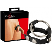 Кожаный хомут на пенис со сменными металлическими кольцами Bad Kitty