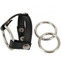 Кожаный хомут на пенис со сменными металлическими кольцами Bad Kitty