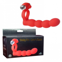 Вибро-кольцо для двойного проникновения Trinity Fun - Lover's Beads красное