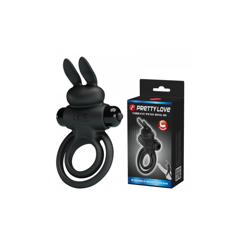Эрекционное виброкольцо Pretty Love Vibrant Penis Ring III с петлей на мошонку черное