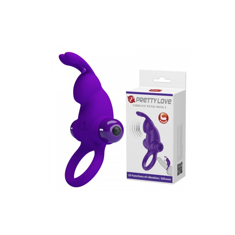 Эрекционное виброкольцо Pretty Love Vibrant Penis Ring I с клиторальным стимулятором фиолетовое
