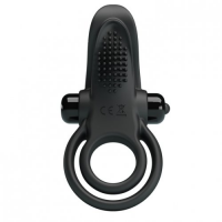 Двойное эрекционное виброкольцо Pretty Love Vibrant Penis Ring с язычком черное