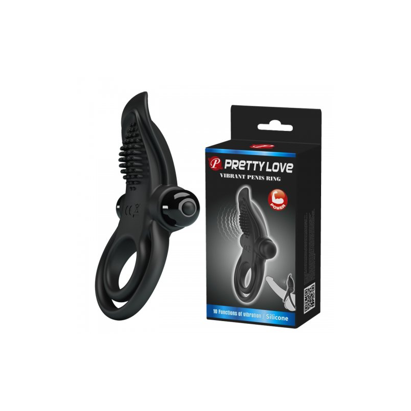 Двойное эрекционное виброкольцо Pretty Love Vibrant Penis Ring с язычком черное