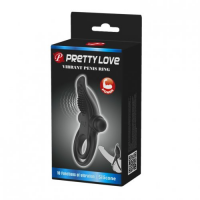 Двойное эрекционное виброкольцо Pretty Love Vibrant Penis Ring с язычком черное