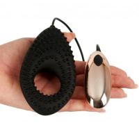 Эрекционное черное виброкольцо Couple's Cushion 3 в 1 с выносным пультом управления